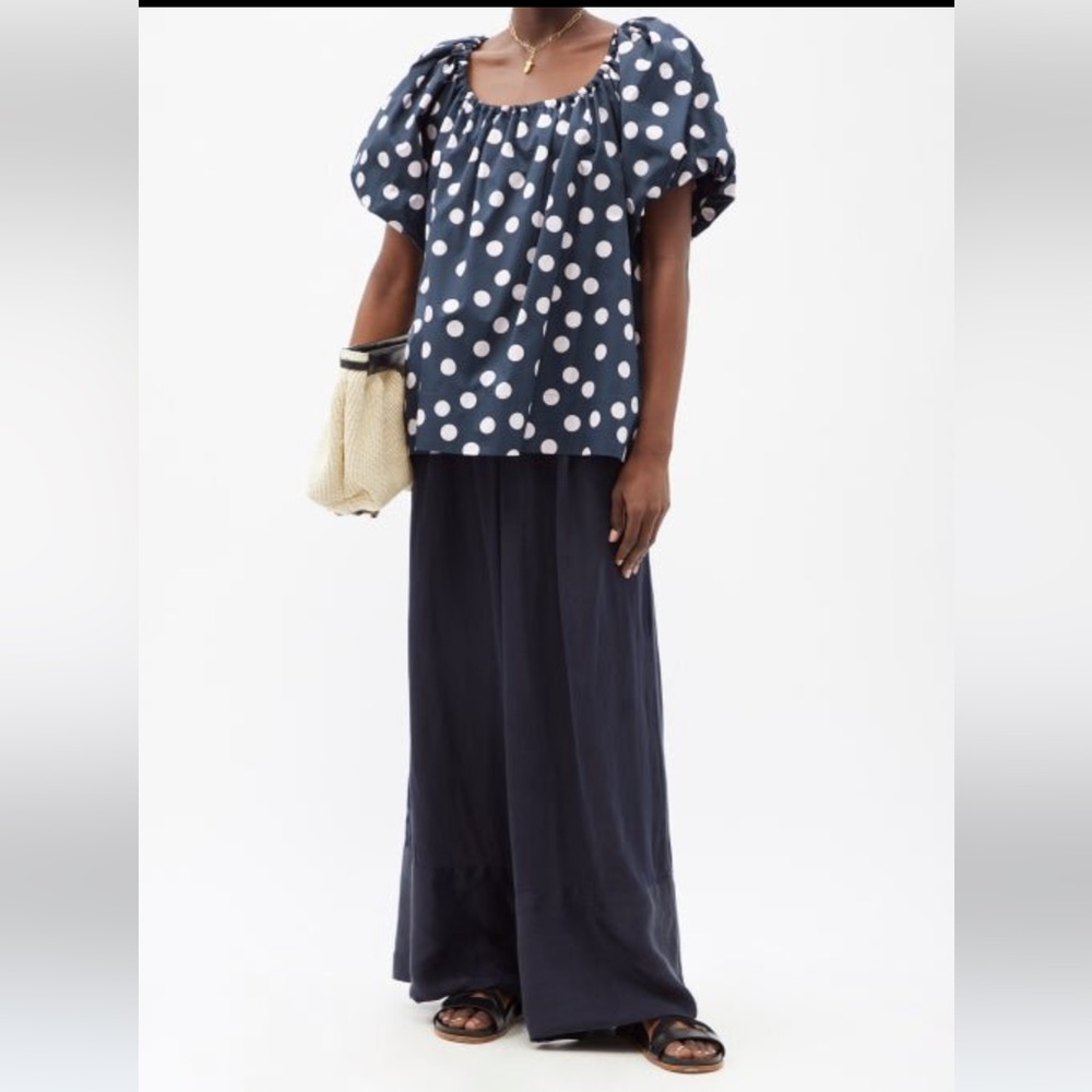 Lee Mathews Bea Polka Dot Puff Sleeve Top